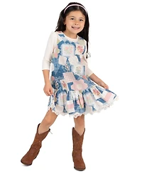 Rare Editions Girls' 2T-6X Long-Sleeve knit top and Patchwork Digital Print Jumper, 2-Piece Set