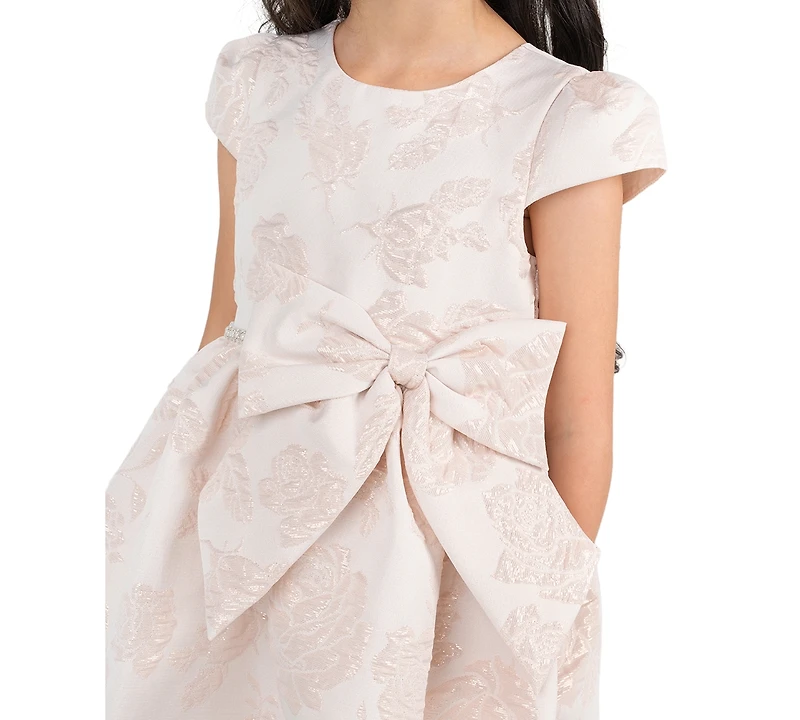 Rare Editions Girls' 2T-6X Brocade Cap Sleeve Beaded Trim Dress