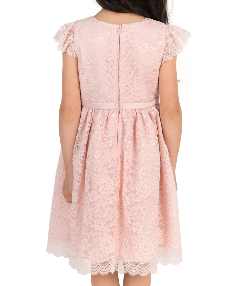 Rare Editions Girls' 2T-6X Lace Flutter Sleeve Dress