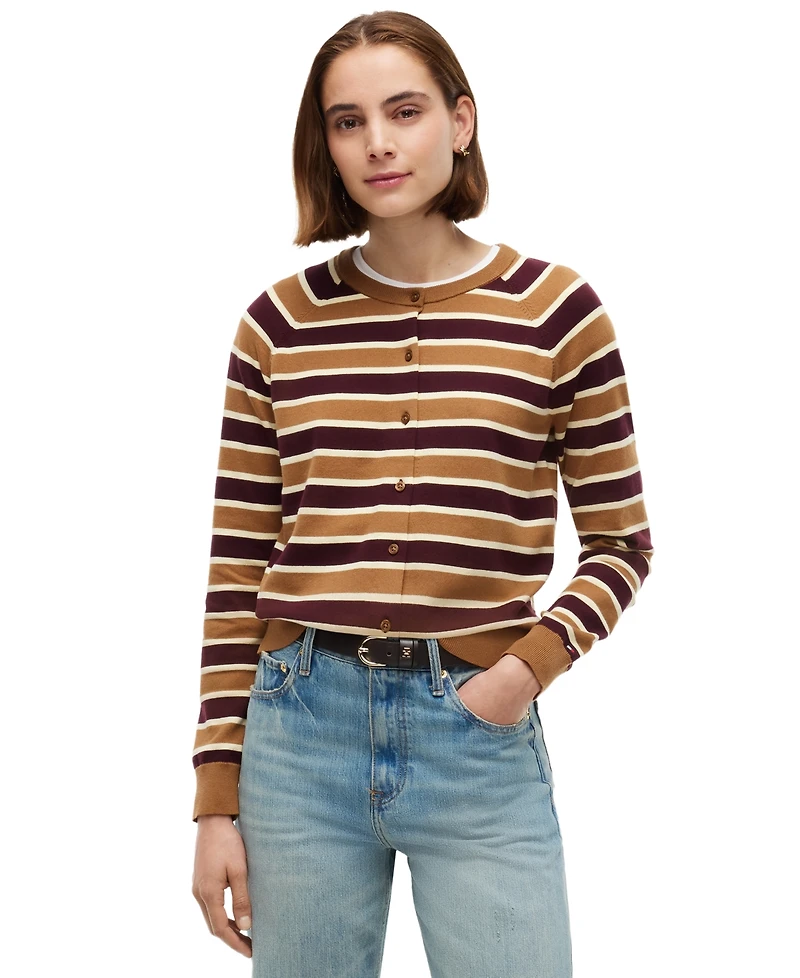 Tommy Hilfiger Women's Striped Slim-Fit Crewneck Cardigan