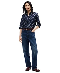 Tommy Hilfiger Women's Cropped Printed Roll-Tab Sleeve Shirt