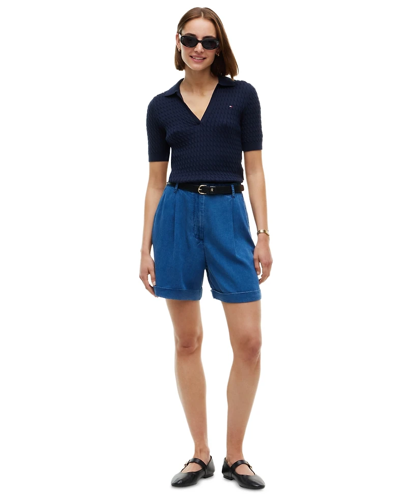 Tommy Hilfiger Women's High-Waisted Pleated Chambray Shorts, 5" Inseam
