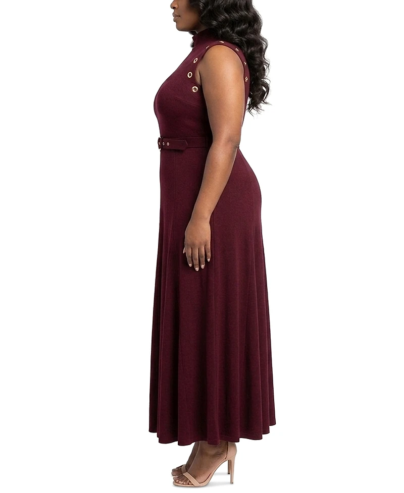 Taylor Plus Belted Mock Neck Grommet Dress