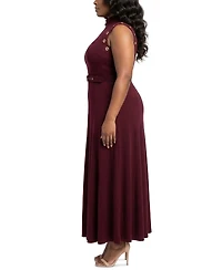 Taylor Plus Belted Mock Neck Grommet Dress