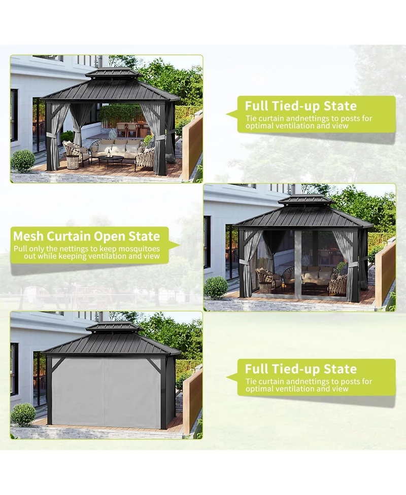 gaomon 10x10 Hardtop Gazebo with Netting and Curtains for All Weather, Metal Gazebo with Double Roof, Aluminum Alloy Frame