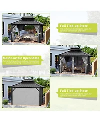 gaomon 10x10 Hardtop Gazebo with Netting and Curtains for All Weather, Metal Gazebo with Double Roof, Aluminum Alloy Frame