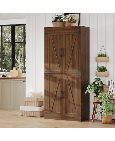 gaomon 71 Inch Tall Farmhouse Kitchen Pantry Storage Cabinet with 4 Barn Doors and Adjustable Shelves, for Kitchen, Dining Room, Bathroom