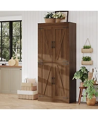 gaomon 71 Inch Tall Farmhouse Kitchen Pantry Storage Cabinet with 4 Barn Doors and Adjustable Shelves, for Kitchen, Dining Room, Bathroom