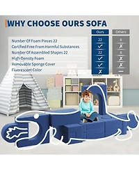 gaomon 22-Piece 2-Seat Modular Foam Kids Play Couch, Convertible Easy Clean Safe Educational Sofa for Toddler Indoor
