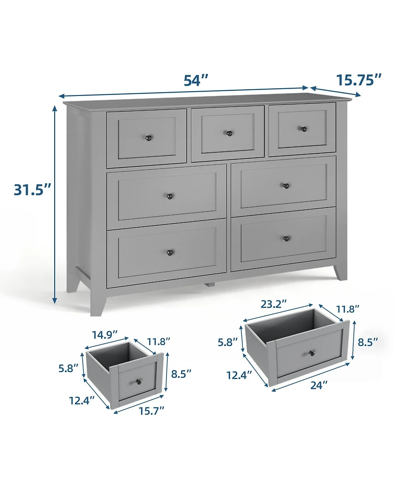 gaomon 2 Set of 7 Drawers Dresser for Bedroom, 54" Modern 7 Chest of Drawer Dresser, Storage Organizer with Drawers for Living Room, Hallway