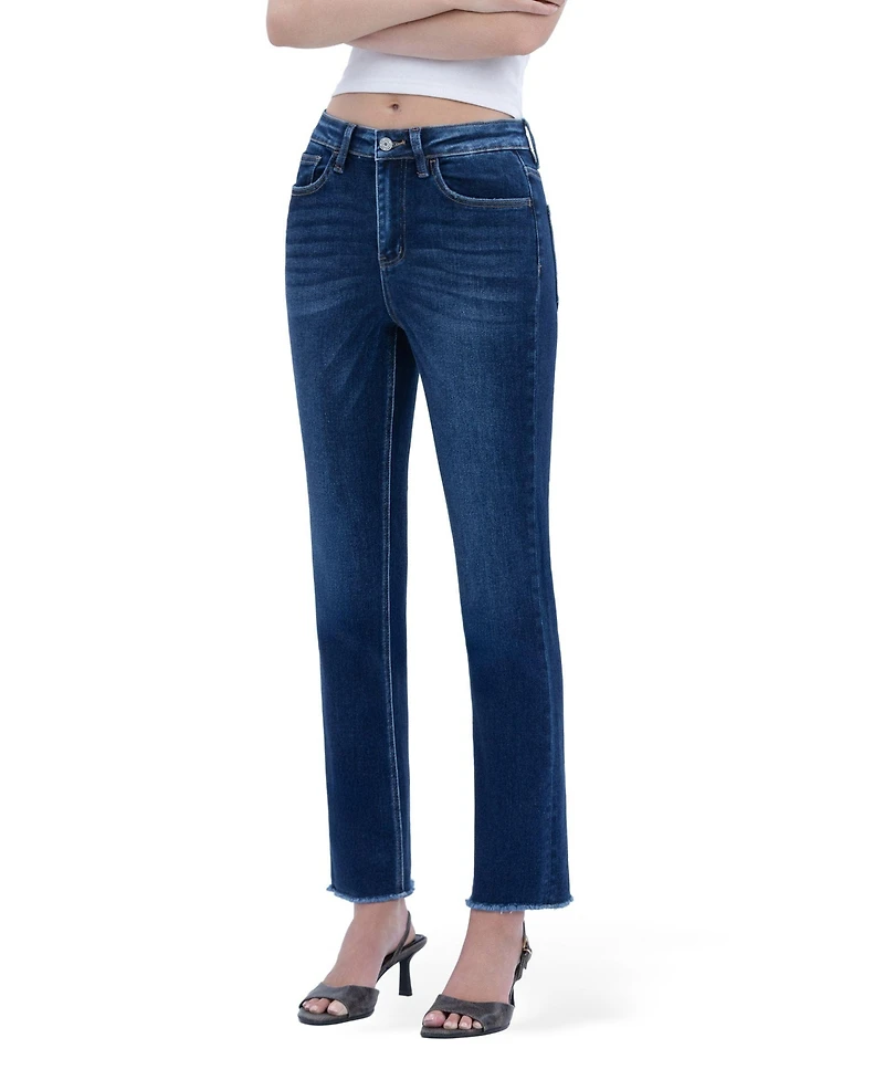 Vervet Women's Super High Rise Stretch Raw Hem Slim Straight Jeans