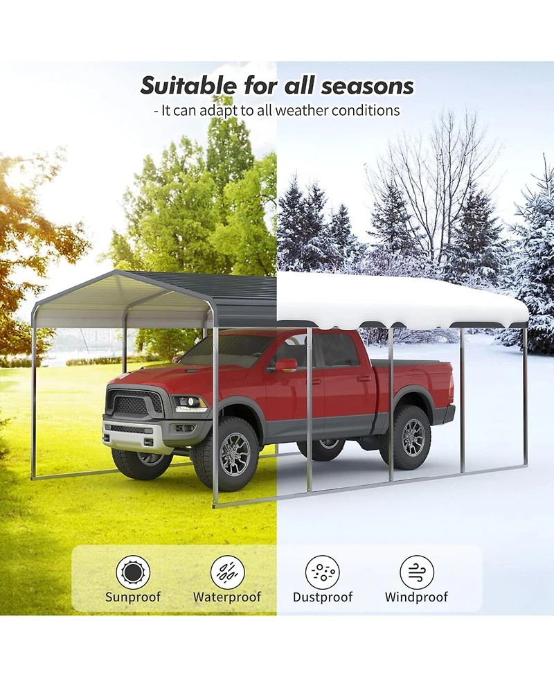 gaomon 12x20 Metal Carport, Heavy Duty Carport, Shelter with Galvanized Metal Roof and Updated Frame, Car Canopy Garage for Car, Pickup