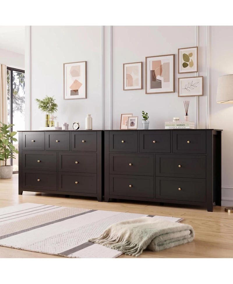 gaomon 2 Set of 7 Drawers Dresser for Bedroom, 54" Modern 7 Chest of Drawer Dresser, Storage Organizer with Drawers for Living Room, Hallway