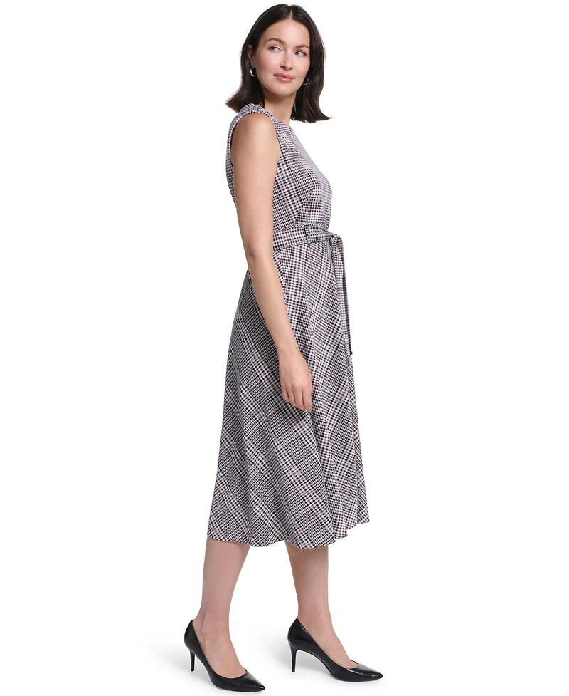 Calvin Klein Women's Sleeveless Belted Ponte A-Line Midi Dress