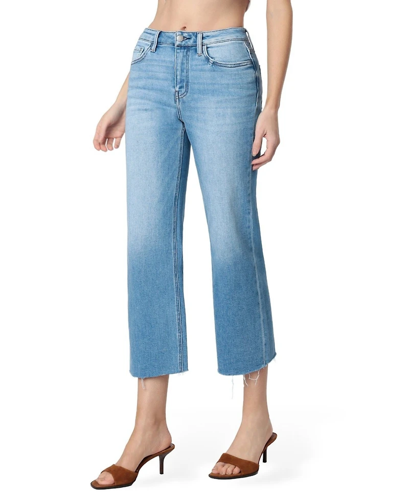Flying Monkey Women's High Rise Raw Hem Crop Slim Wide Leg Jeans