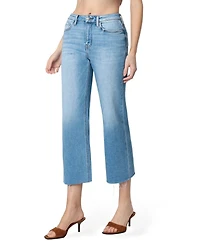 Flying Monkey Women's High Rise Raw Hem Crop Slim Wide Leg Jeans