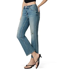 Vervet Women's Mid Rise Distressed Tinted Ankle Straight Jeans