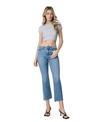 Flying Monkey Women's High Rise Distressed Hem Kick Flare Jeans