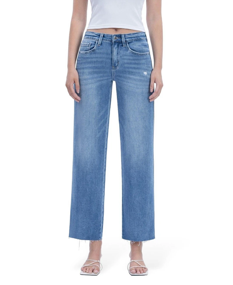 Flying Monkey Women's High Rise Raw Hem Slim Wide Leg Jeans