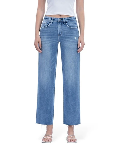 Flying Monkey Women's High Rise Raw Hem Slim Wide Leg Jeans