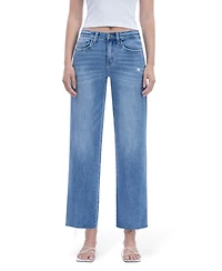 Flying Monkey Women's High Rise Raw Hem Slim Wide Leg Jeans