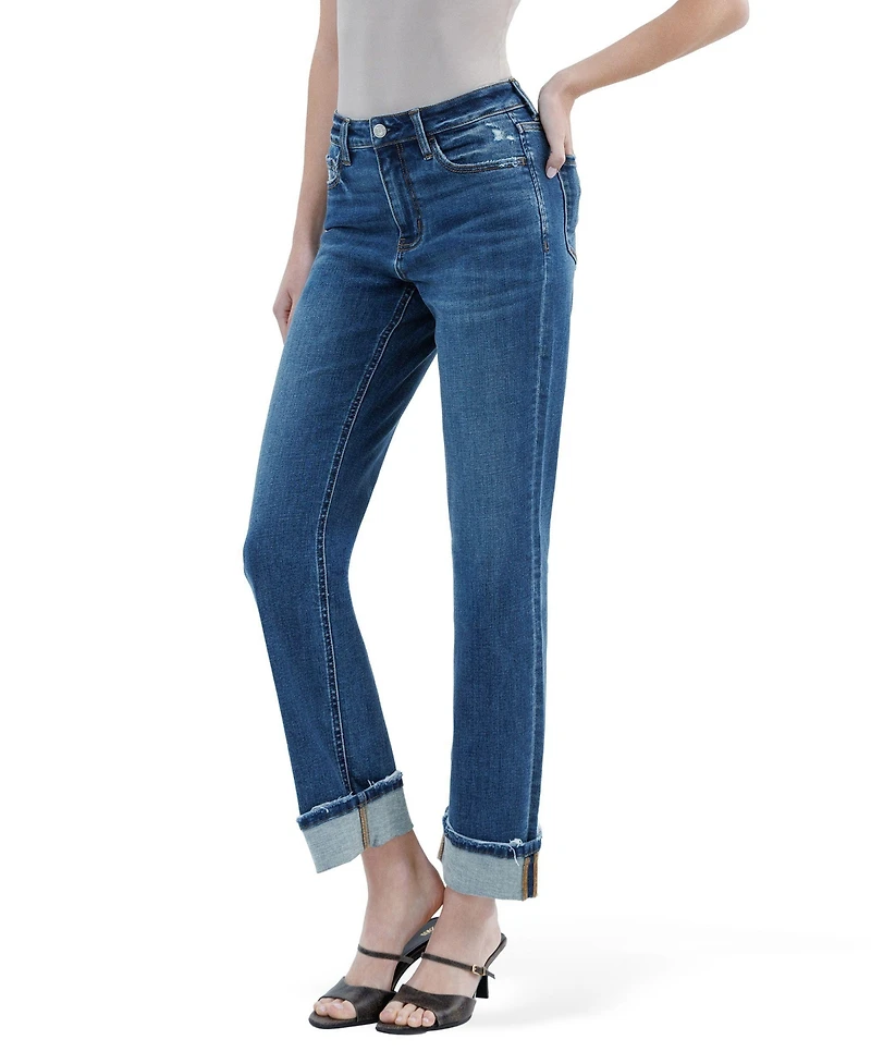 Vervet Women's High Rise Distressed Cuffed Straight Jeans