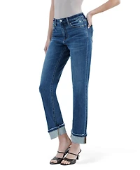 Vervet Women's High Rise Distressed Cuffed Straight Jeans