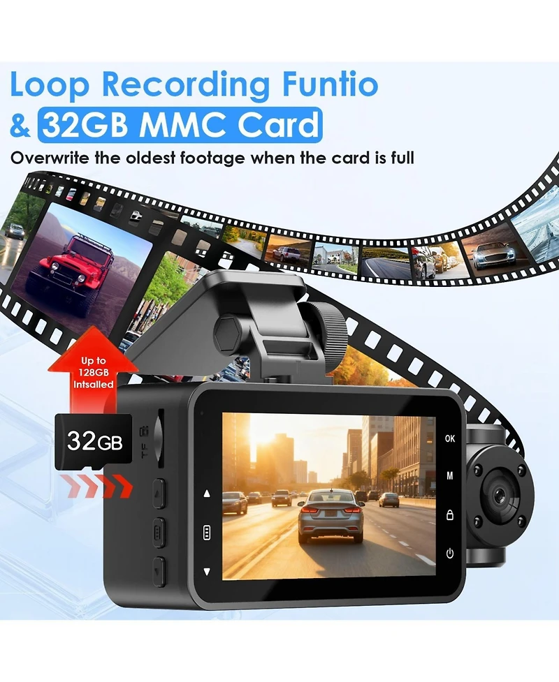 Neewer WiFi Fhd 1080P 3 Channel Car Dash Cam Front Rear Inside With 32G Mmc Card Motion Detection Loop Recording Infrared Night Vision