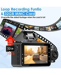 Neewer WiFi Fhd 1080P 3 Channel Car Dash Cam Front Rear Inside With 32G Mmc Card Motion Detection Loop Recording Infrared Night Vision