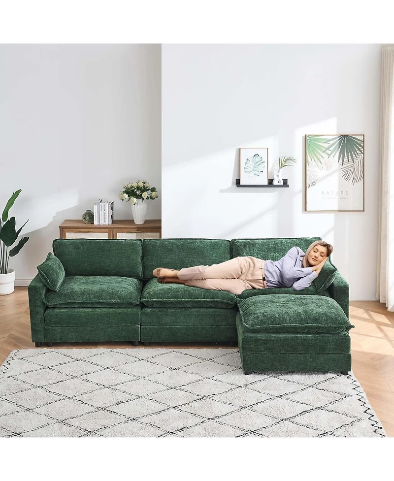gaomon 113-Inch Chenille Modular L-Shaped Sofa with Ottoman