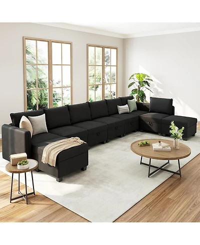 gaomon 137" Modular Sectional Sleeper Sofa Bed, 9-Seat U/V-Shape Modular Sleeper Sectional Couches