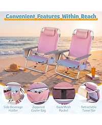 Gymax 2PCS Folding Backpack Beach Chair 5-Position Outdoor Reclining Chairs w/ Pillow