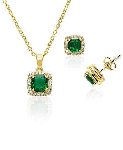 Macy's Simulated Cubic Zirconia Cushion Halo Pendant Necklace with Matching Stud Earrings 2-Piece Set