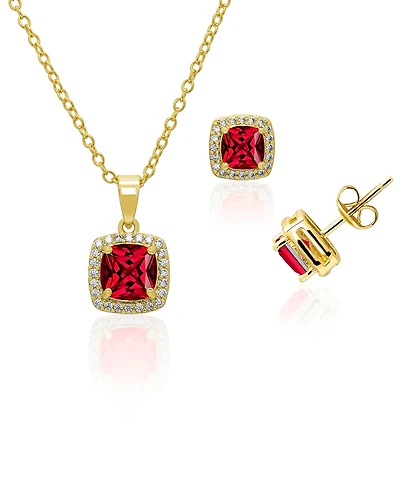 Macy's Simulated Cubic Zirconia Cushion Halo Pendant Necklace with Matching Stud Earrings 2-Piece Set