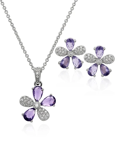 Macy's Simulated Cubic Zirconia Flower Pendant Necklace with Matching Stud Earrings 2-Piece Set