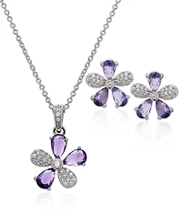 Macy's Simulated Cubic Zirconia Flower Pendant Necklace with Matching Stud Earrings 2-Piece Set