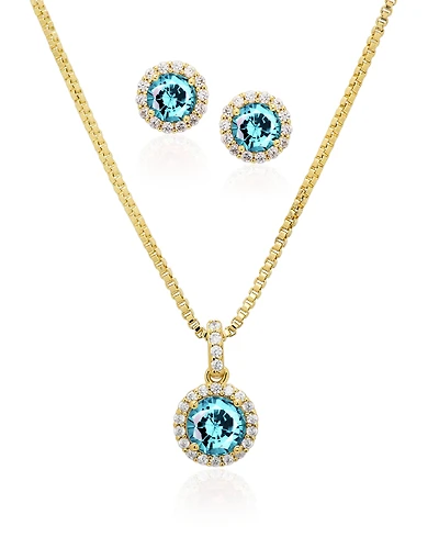 Macy's Set Simulated Cubic Zirconia Round Halo Pendant Necklace with Matching Earrings 2-Piece Set