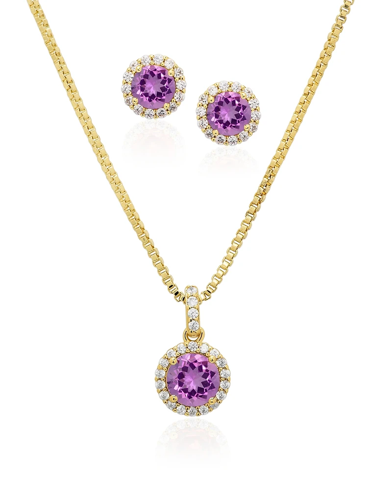 Macy's Set Simulated Cubic Zirconia Round Halo Pendant Necklace with Matching Earrings 2-Piece
