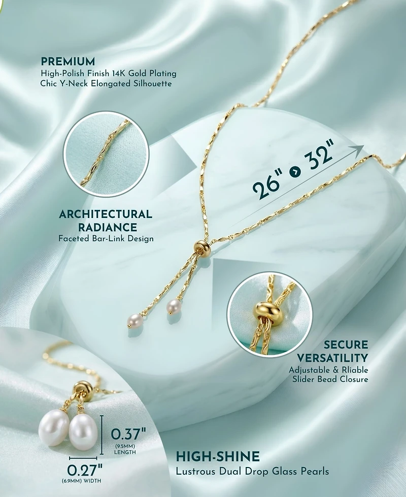 14K Gold Plated Pearl and Cubic Zirconia Y Neck Necklace