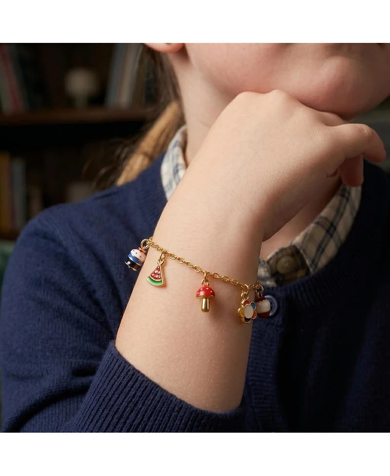 GiGiGirl 14k Yellow Gold Plated Adjustable Bracelet with Multi-Shaped Charms for Kids