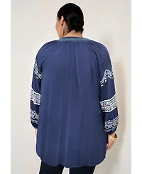 June + Vie Women's Plus Size Embroidered Peasant Blouse