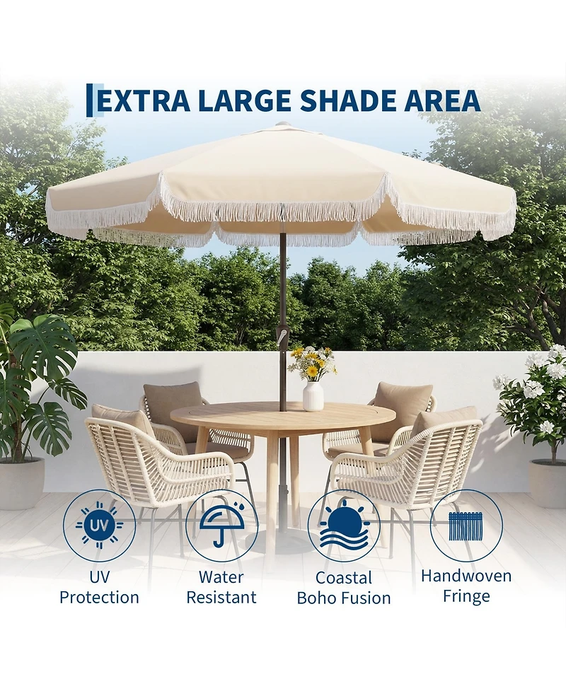 gaomon 9Feet Patio Outdoor Table Umbrella with Retro Fringe with Crank Handle for Backyard, Pool, Camping