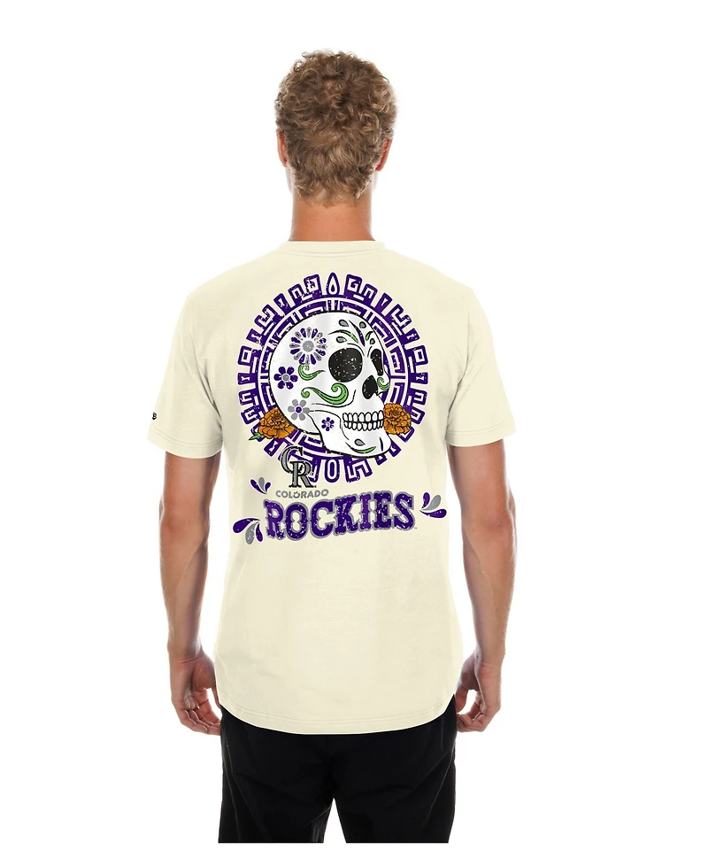 New Era Men's Natural Colorado Rockies Dia de los Muertos Sugar Skull T-Shirt