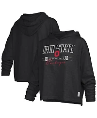 Pressbox Women's Black Ohio State Buckeyes Castillo Slub Waist Length Long Sleeve Hoodie T-Shirt