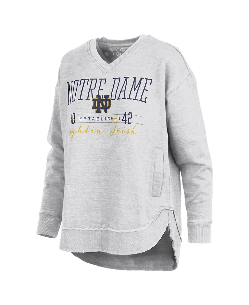 Pressbox Women's Heather Gray Notre Dame Fighting Irish Marcus East Hall Poncho V-Neck Sweatshirt