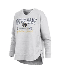 Pressbox Women's Heather Gray Notre Dame Fighting Irish Marcus East Hall Poncho V-Neck Sweatshirt