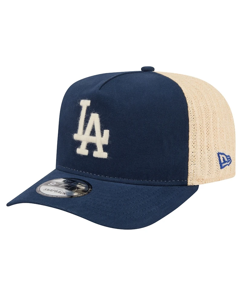 New Era Men's Blue/Natural Los Angeles Dodgers Grained 9FIFTY A-Frame Trucker Adjustable Hat