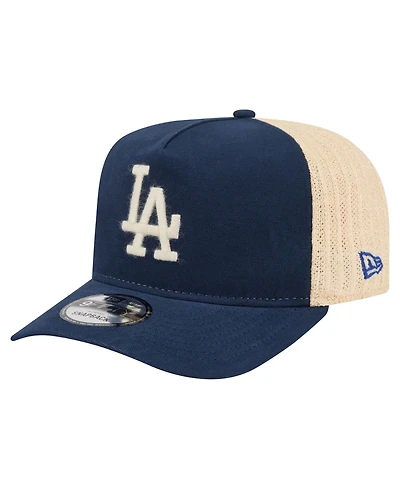 New Era Men's Blue/Natural Los Angeles Dodgers Grained 9FIFTY A-Frame Trucker Adjustable Hat
