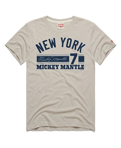 Homage Men's Mickey Mantle Stone New York Yankees Signature Name & Number Tri-Blend T-Shirt