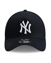 New Era Men's Navy New York Yankees Side Script 9FORTY A-Frame Trucker Adjustable Hat